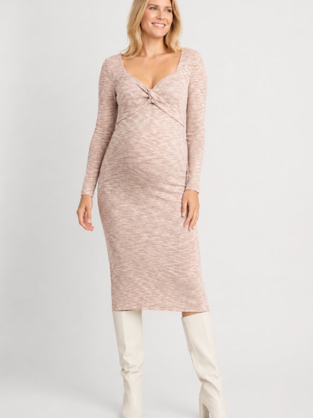 Old Navy Maternity Twist Front Bodycon Midi Dress Pink Medium